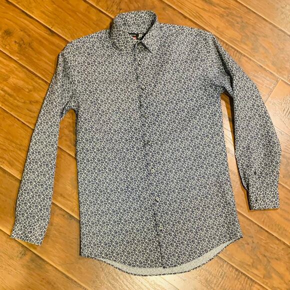 J Ferrar Shirt Stretch Mens S 14-14.5 Floral Cotton Poly Long Sleeve Barrel Cuff - Picture 10 of 10